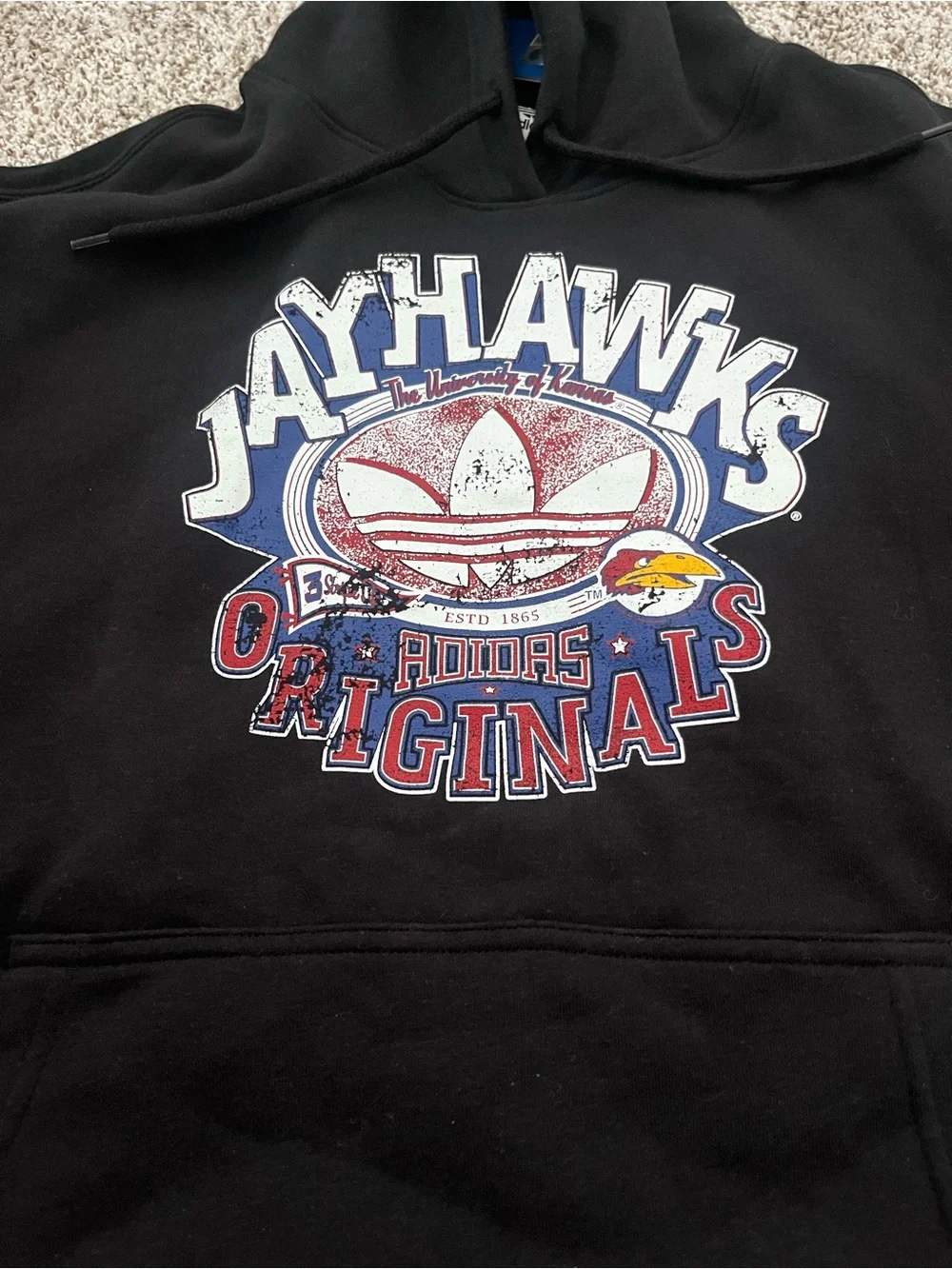 Adidas Originals Jayhawks Hoodie NWT Black Graphic Pullover Oversized Sweatshirt